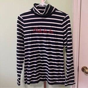 Talbots Turtleneck long sleeve top Navy White Red embroidered Medium